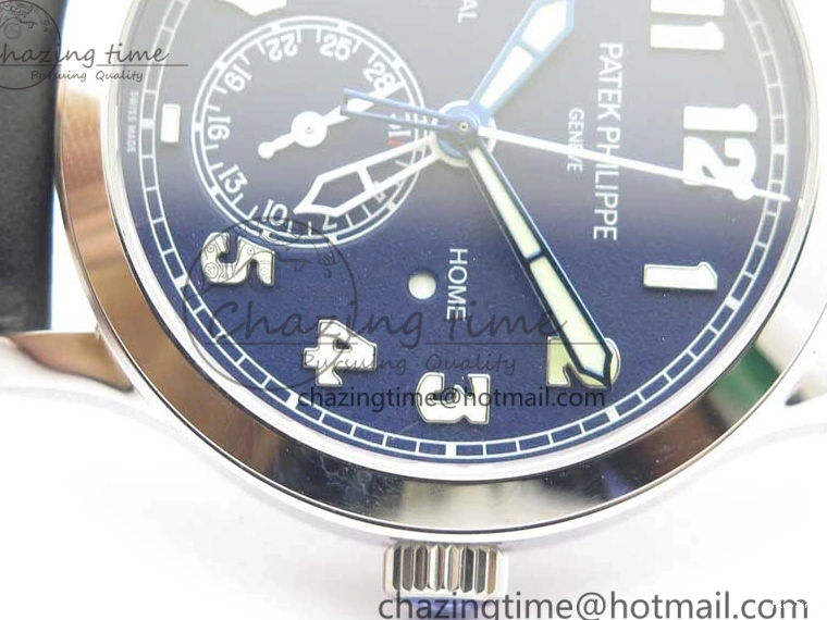 MIROTIME 0122 Practical Calatrava 5524 Pilot Travel Time SS GRF Blue Dial on Black Leather Strap A324 V 7107